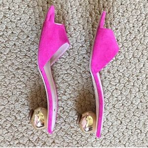Kate Spade Pink Suede Gold Ball Heel Sandals.  8.